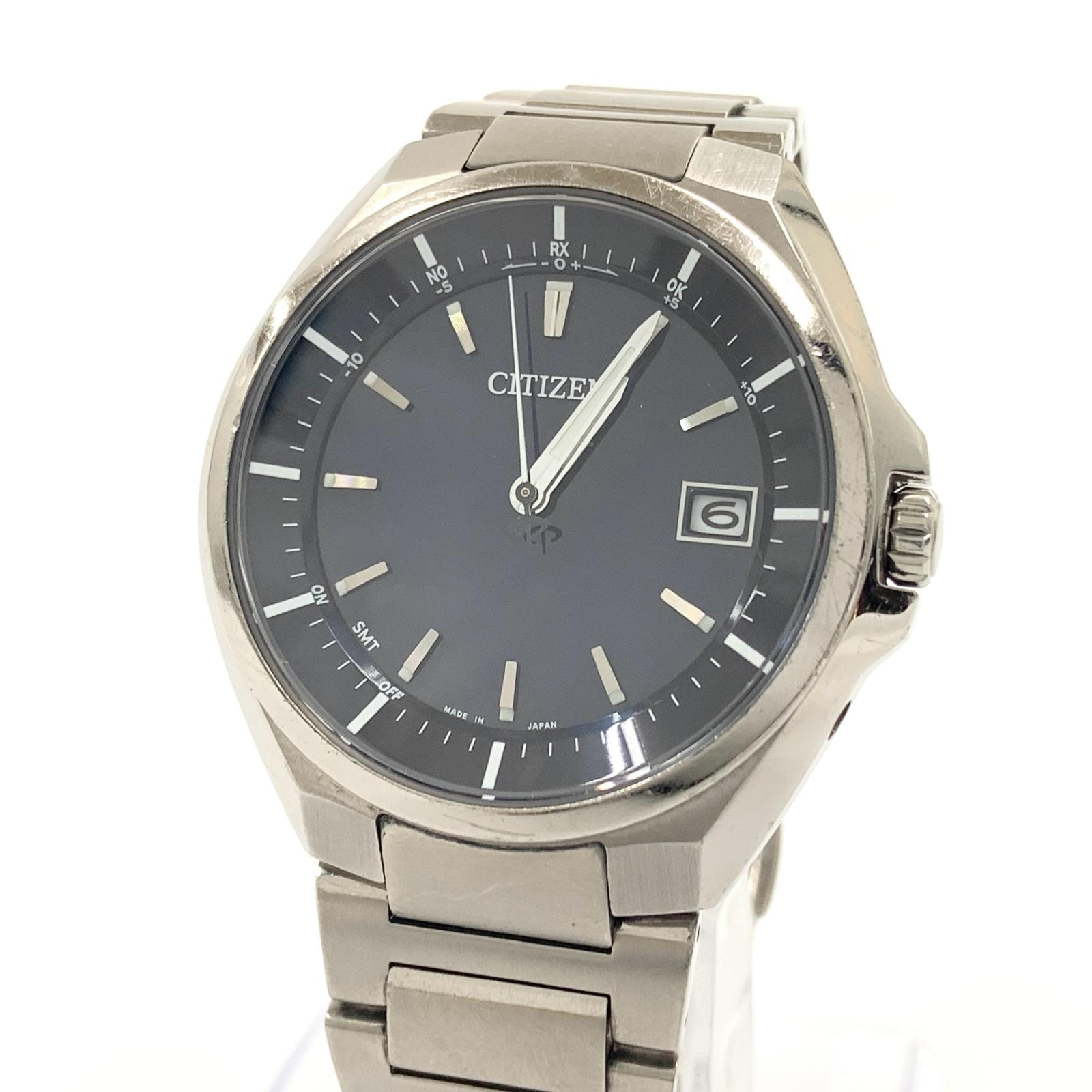 CITIZEN シチズン アテッサ エコドライブ チタン ソーラー電波 腕時計 H128-R006860 シルバー x ネイビー 現状渡し