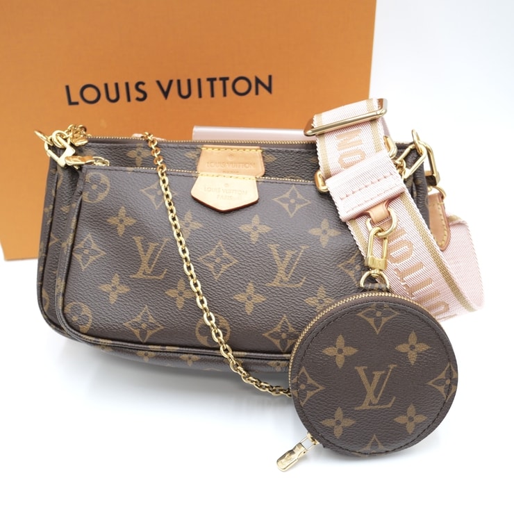 LOUIS VUITTON(ルイヴィトン)ミュルティ・ポシェット・アクセソワール ショルダーバッグ 3WAY モノグラム ブラウン ピンク レザー チェーン ポーチ付き レディース【中古】