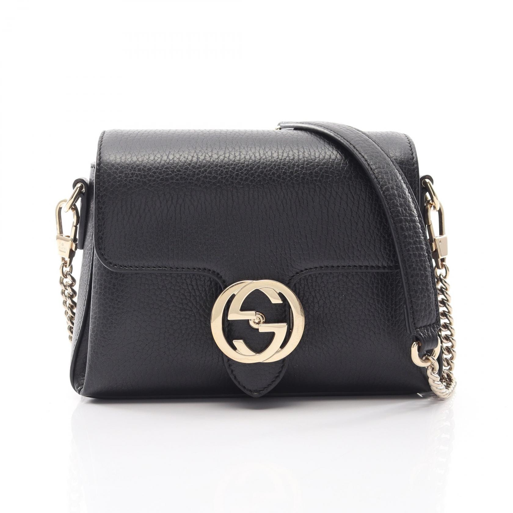 グッチ GUCCI インターロッキングG ショルダーバッグ バッグ レザー レディース ブラック系 607720 【中古】