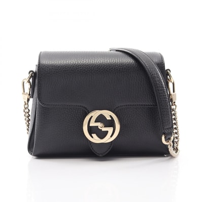 グッチ GUCCI インターロッキングG ショルダーバッグ バッグ レザー レディース ブラック系 607720 【中古】
