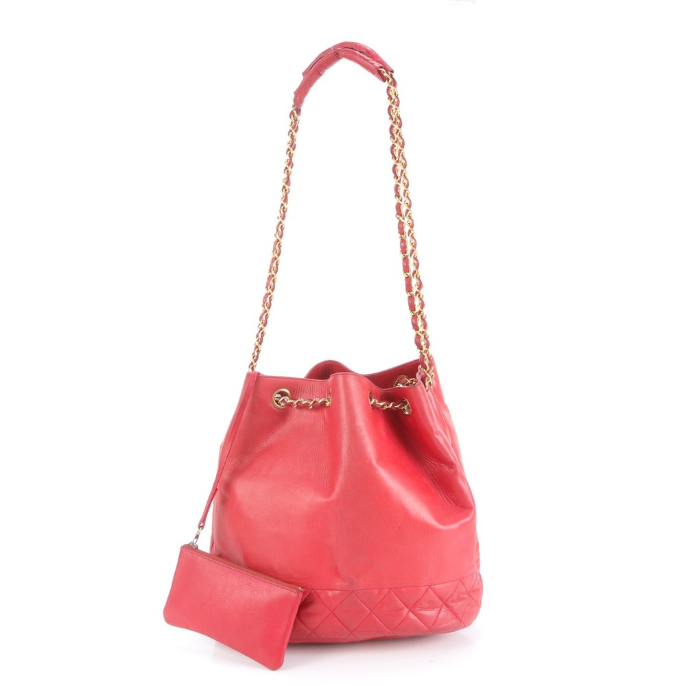 ■極美品 シャネル マトラッセラムスキン レザー チェーン 巾着