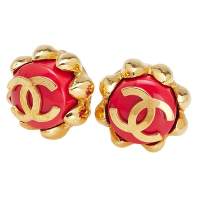 シャネル ヴィンテージ ココマーク イヤリング ゴールド レッド メッキ レディース CHANEL 【中古】