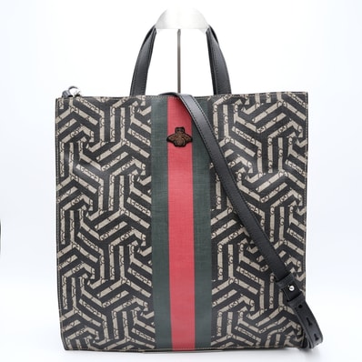 GUCCI(グッチ)GGスプリーム 2WAY トートバッグ ハンドバッグ ショルダーバッグ ビー ウェブストライプ ブラック 450950【中古】