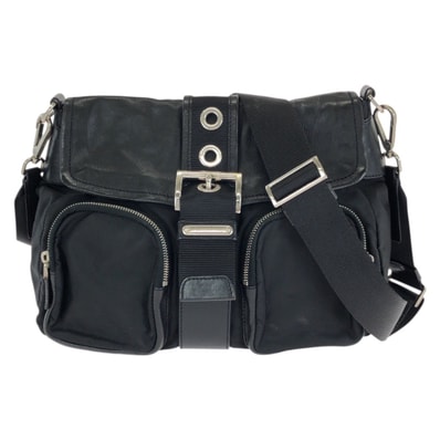 美品 PRADA プラダ テスート 三角ロゴプレート ブラック 黒 シルバー金具 ナイロン レザー/ ショルダーバッグ メッセンジャーバッグ 603336 【中古】