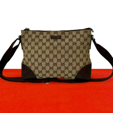 GUCCI グッチ GG 柄 ロゴ キャンバス レザー ショルダーバッグ ブラウン
91167