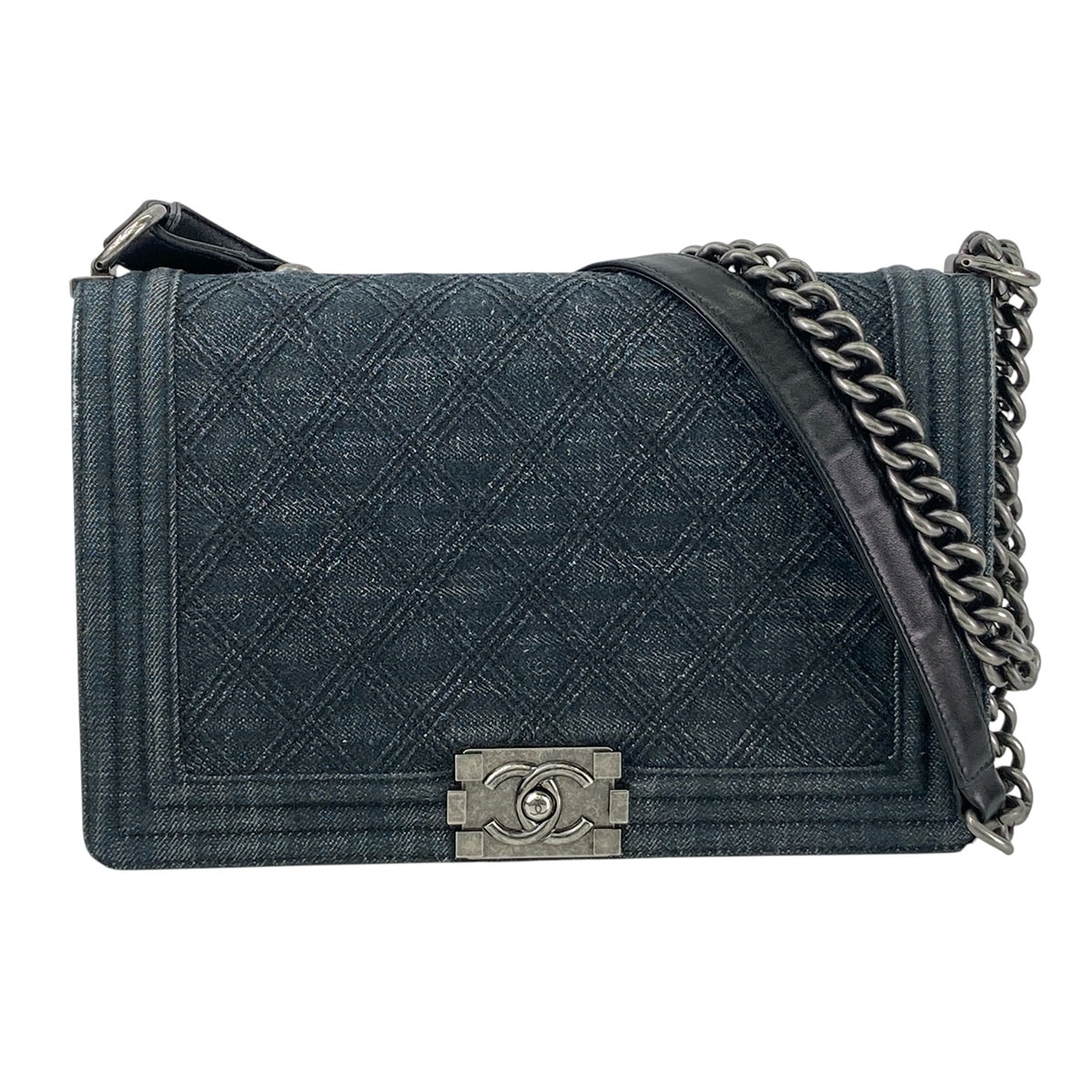 CHANEL シャネル ボーイシャネル 28 ラージ チェーンショルダーバッグ 21番台 ガンメタリック金具 ショルダーバッグ A92193 デニム ブラック レディース【中古】