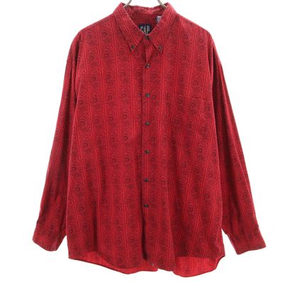 GAP ギャップ 90s オールド ペイズリー柄 長袖 ボタンダウンシャツ XL レッド