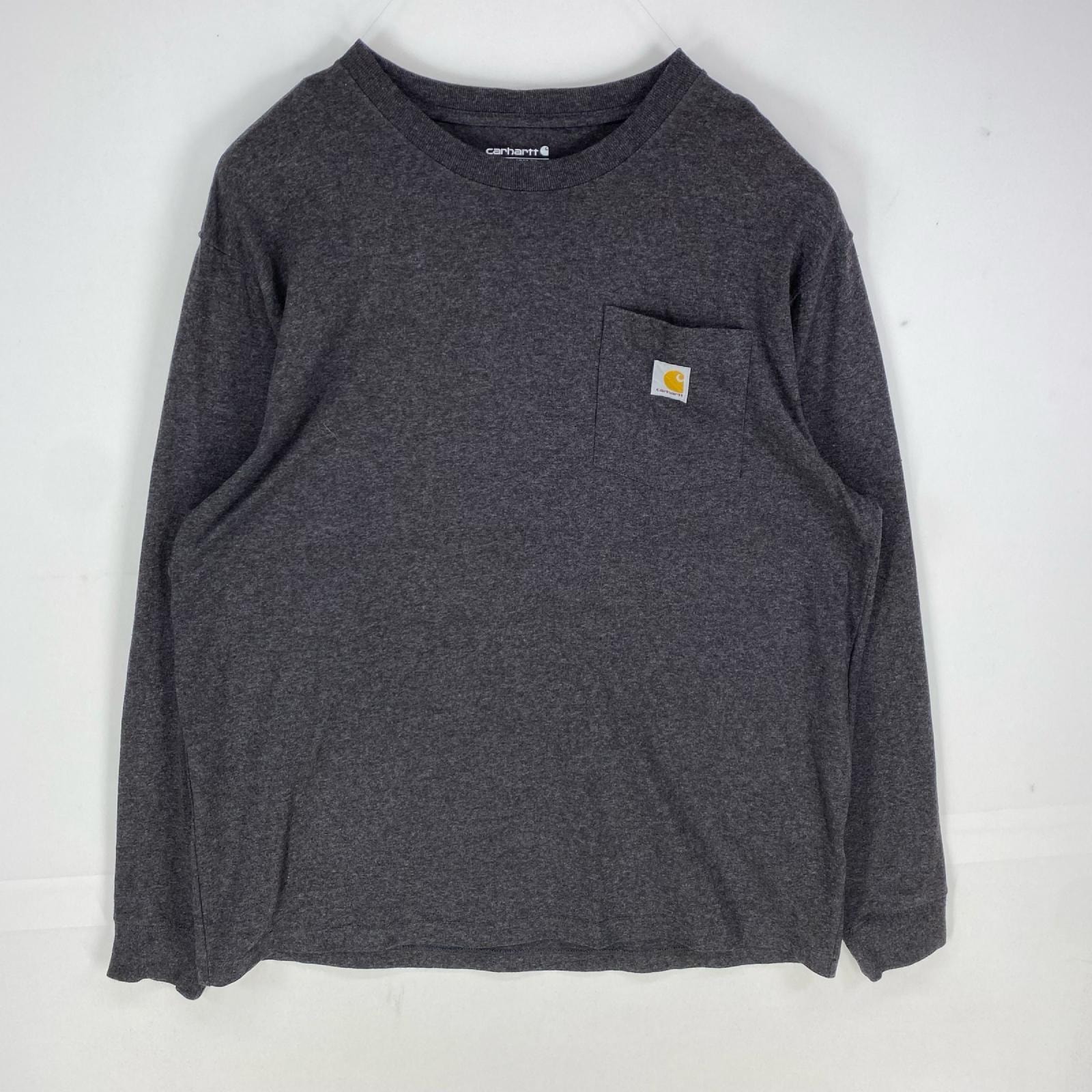 古着 カーハート Carhartt 長袖Tシャツ ワンポイント ポケット ロゴ ロンT ロングスリーブ L  グレー系 メンズ