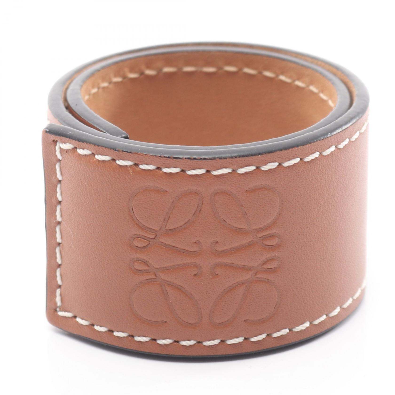 ロエベ LOEWE アナグラム スラップ スモール ブレスレット アクセサリー レザー レディース ブラウン系 【中古】