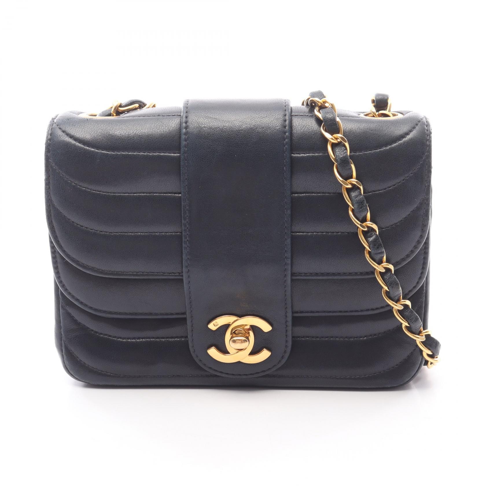シャネル CHANEL マドモアゼル ミニ ショルダーバッグ バッグ ラムスキン(羊革) レディース ネイビー系 【中古】