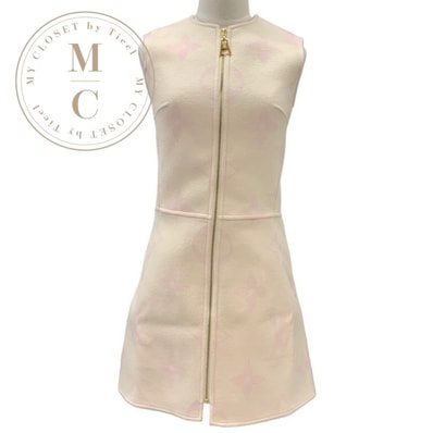 ルイヴィトン LOUIS VUITTON ワンピース ベージュ ゴールド 未使用 ジャイアントモノグラム ノースリーブ フロントジップ