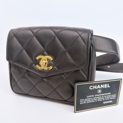 CHANEL シャネル ココマーク マトラッセ ウエストバッグ ポシェット ラムスキン ブラック