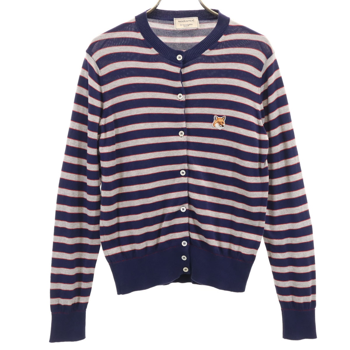 MAISON KITSUNE メゾンキツネ イタリア製 ボーダー柄 長袖 ニットカーディガン S ネイビー