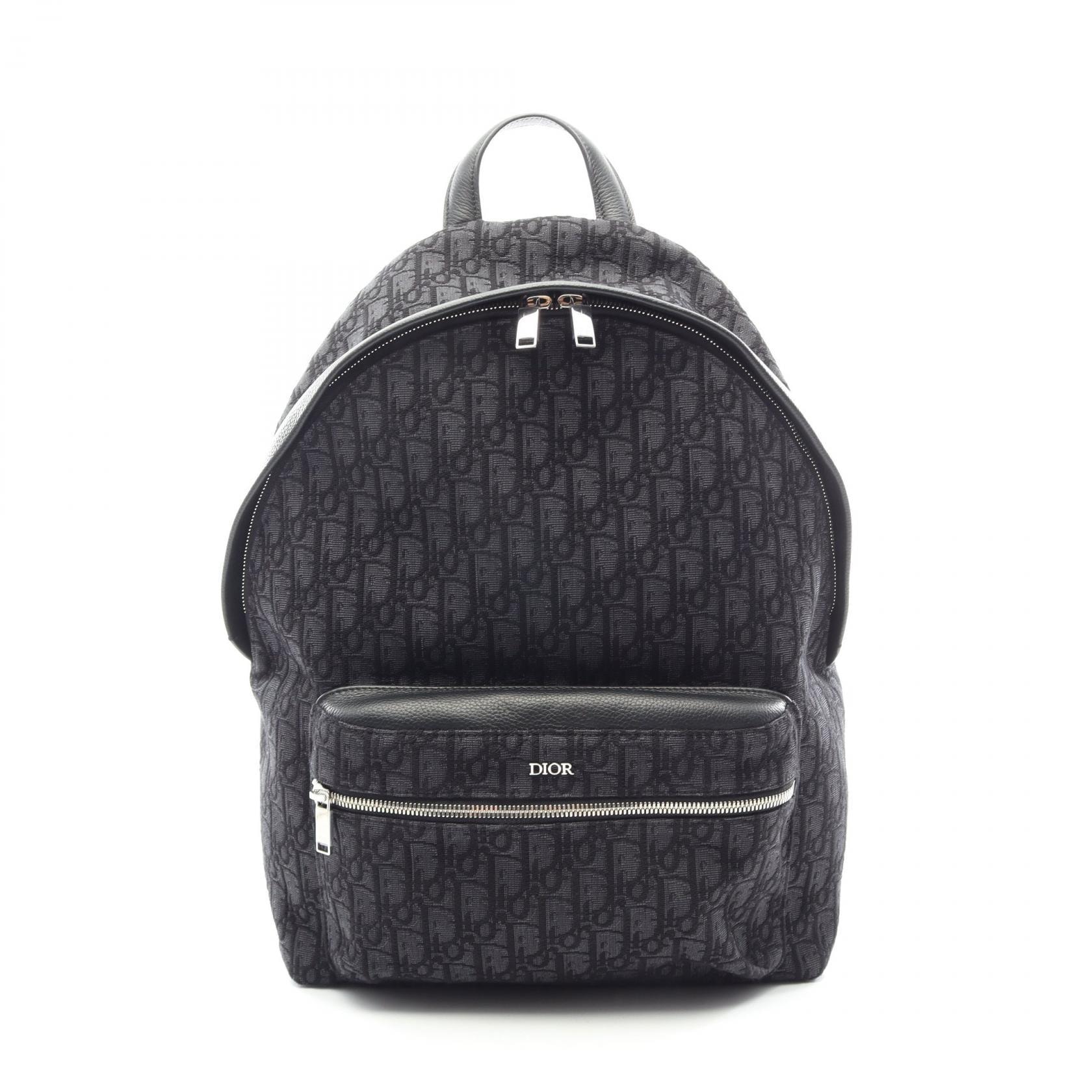 ディオール Dior Rider ライダー オブリーク リュックサック バックパック バッグ キャンバス レザー メンズ ブラック系 【中古】