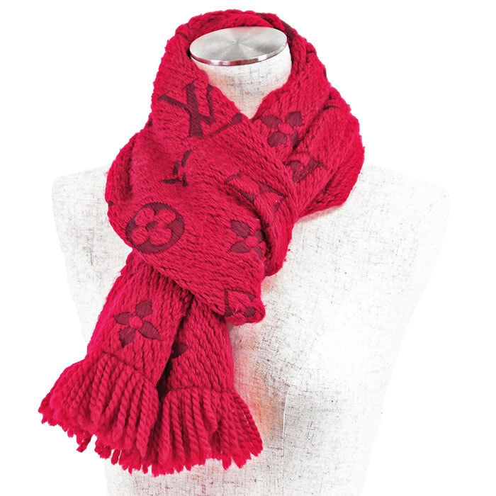 ルイ・ヴィトン エシャルプ・ロゴマニア スカーフ  マフラー ユニセックス レッド LOUIS VUITTON