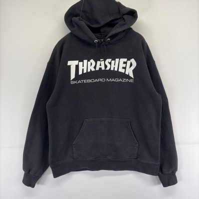 古着 スラッシャー THRASHER パーカー プルオーバー ロゴ プリント スウェット S ブラック メンズ