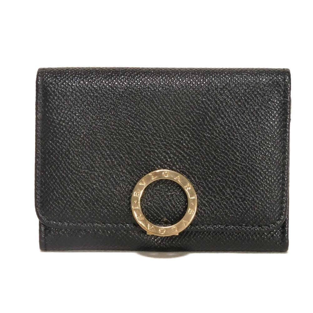 BVLGARI ブルガリ BBロゴ クリップ ビジネス カードホルダー ブルガリブルガリ グレイン カーフ フラップ ロゴ リング ブラック カードケース 280520