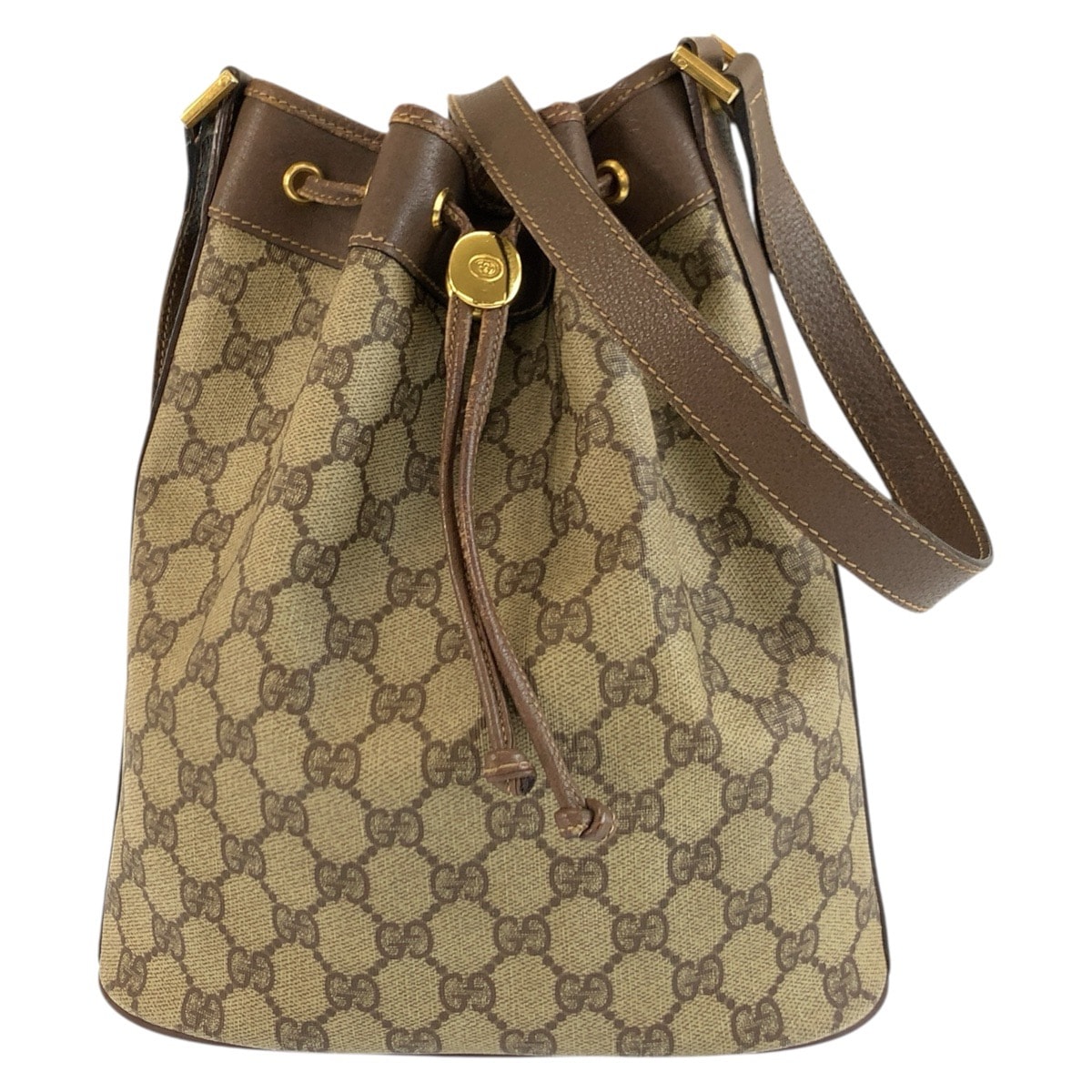 美品 GUCCI グッチ ヴィンテージ ベージュ ブラウン ゴールド金具 GGスプリームキャンバス レザー/ ショルダーバッグ 604304 【中古】