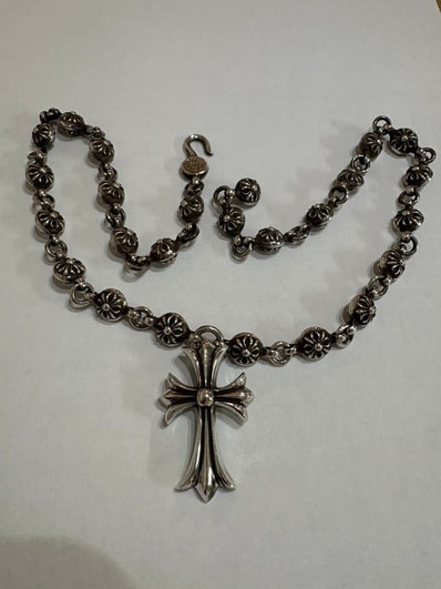 Chrome Hearts #1 Cross Ball Necklace / CH Cross 50cm "Silver"