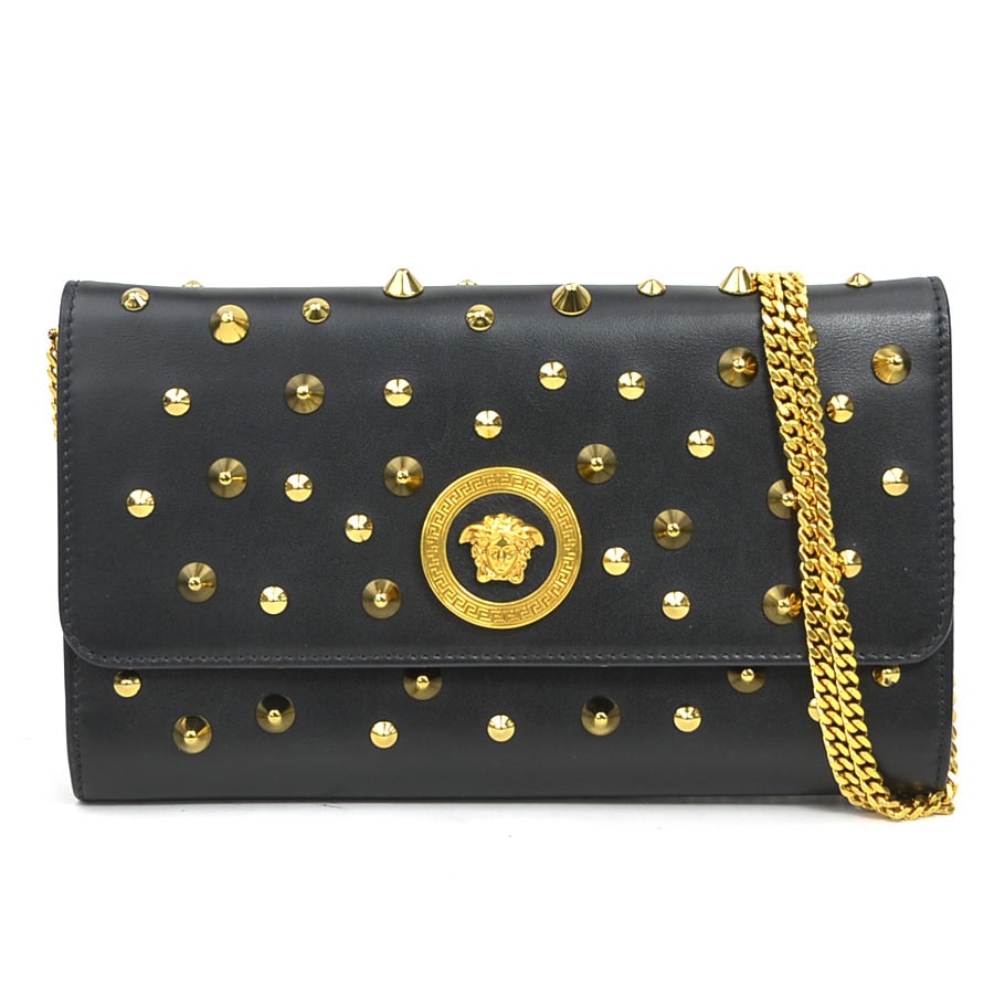 ヴェルサーチ VERSACE  チェーンウォレット レザー ブラック レディース【中古】 r11074a