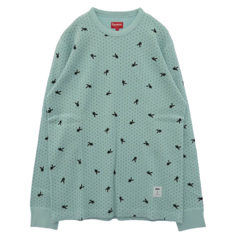 Supreme シュプリーム PLAYBOY プレイボーイ 17AW x Playboy Waffle Thermal プレイボーイ ワッフル サーマル 長袖 カットソー ライトブルー系 L【中古】