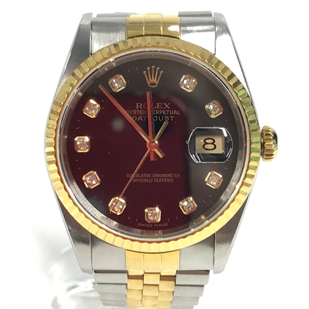 ロレックス ROLEX デイトジャスト 10Pダイヤ K番 16233G ダイヤモンド コンビ 自動巻き メンズウォッチ ウォッチ 黒文字盤 腕時計 SS/YG ゴールド