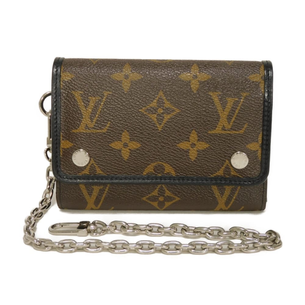 LOUIS VUITTON ルイ・ヴィトン ポルトフォイユ コンパクト LVロゴ フラワー マロン ブラウン ブラック チェーンウォレット Wホック 札入れ カードケース コインケース モノグラム マカサー ノワール 三つ折り財布 M60167