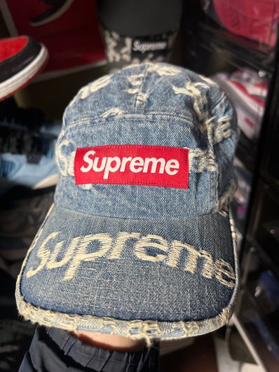 Supreme Frayed Logos Denim Camp Cap "Blue"