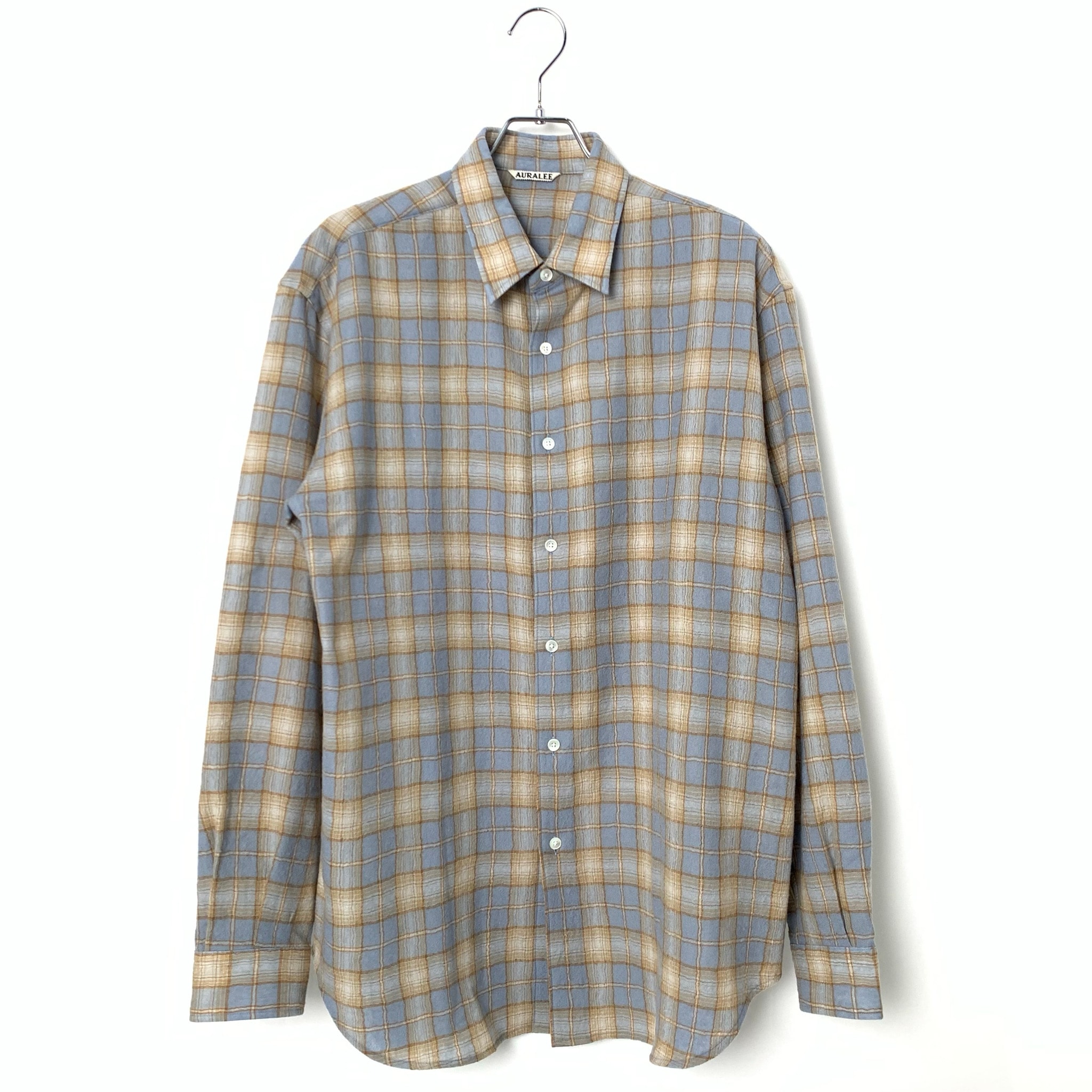 AURALEE Airy Wool Check Shirt "Light Blue/Beige"