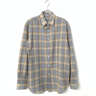 AURALEE Airy Wool Check Shirt "Light Blue/Beige"