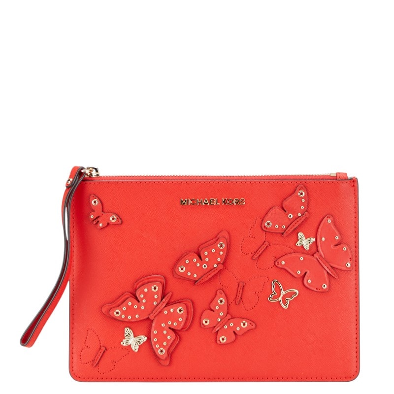 マイケルコース バタフライ butterfly 蝶 モチーフ クラッチバッグ セカンドバッグ レッド レザー レディース Michael Kors 中古