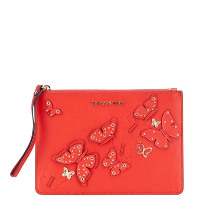 マイケルコース バタフライ butterfly 蝶 モチーフ クラッチバッグ セカンドバッグ レッド レザー レディース Michael Kors 中古