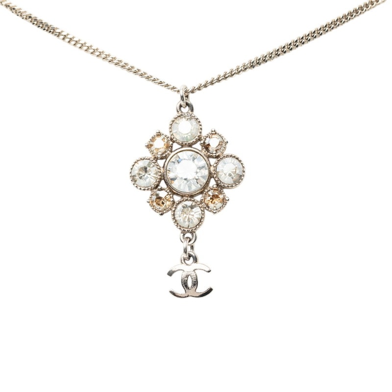 シャネル ココマーク フラワーモチーフ ペンダント ネックレス 10V シルバー ラインストーン メタル レディース CHANEL 中古
