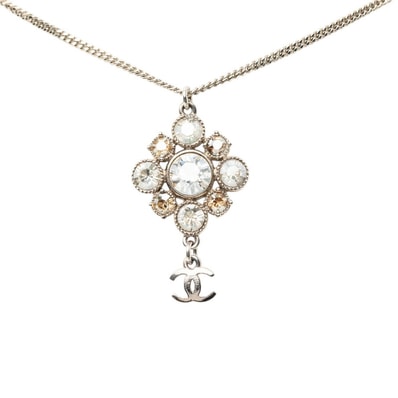 シャネル ココマーク フラワーモチーフ ペンダント ネックレス 10V シルバー ラインストーン メタル レディース CHANEL 中古