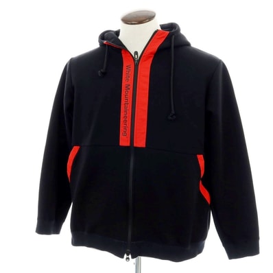 【中古】ホワイトマウンテニアリング WHITE MOUNTAINEERING コットンポリエステル ジャージー フーデッドダブルジップブルゾン ブラックxレッド【サイズ2】【メンズ】