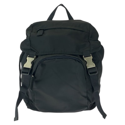 美品 PRADA プラダ テスート 三角ロゴプレート ブラック 黒 シルバー金具 ナイロン リュックサック バックパック 604385 【中古】