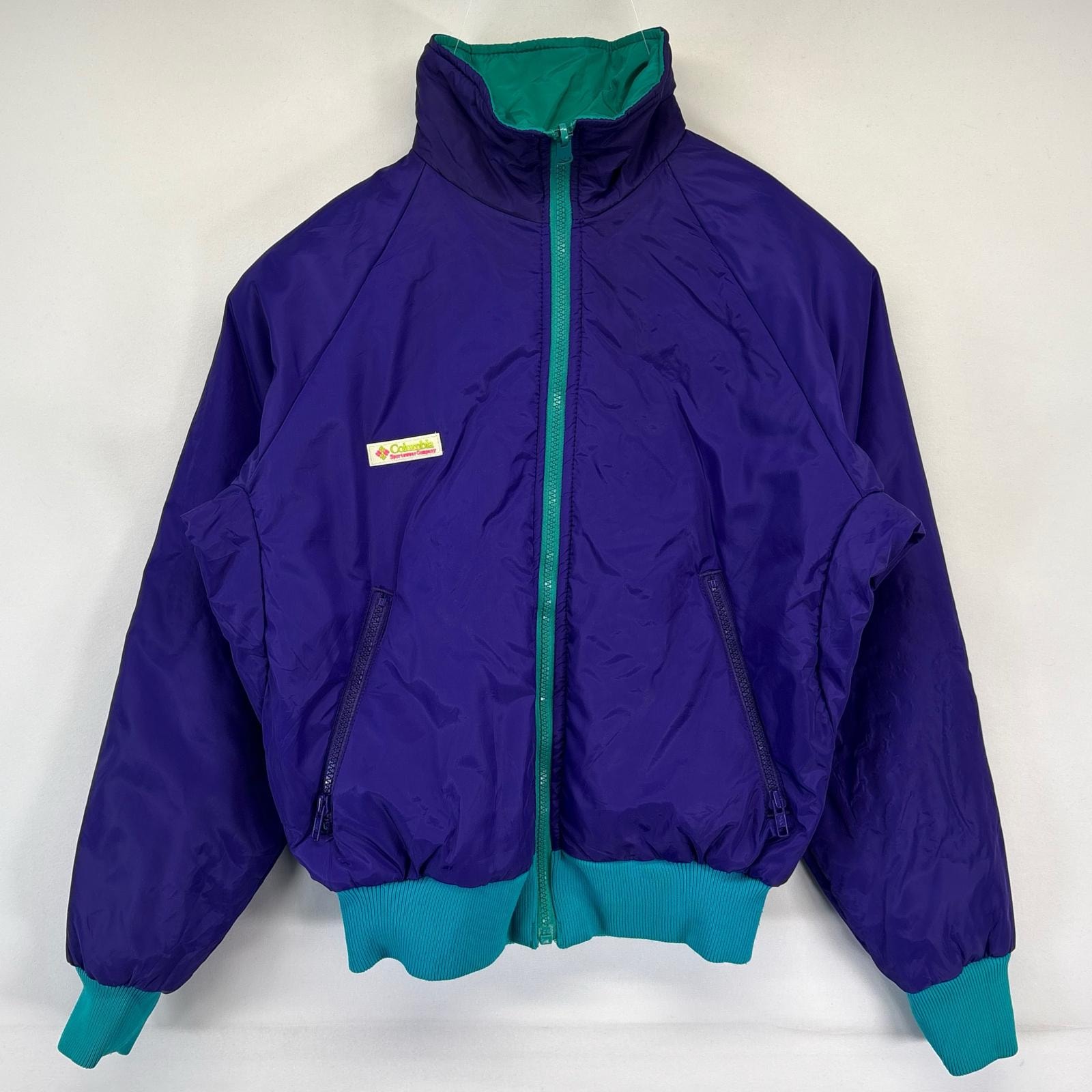 古着 80's/80年代 ヴィンテージ コロンビア Columbia ナイロンジャケット リバーシブル 中綿 3M ワンポイントロゴ アウトドア M パープル レディース