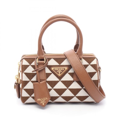 プラダ PRADA TRIANGOLO JACQU 2WAY ハンドバッグ バッグ キャンバス レザー レディース ブラウン系 / ホワイト系 1BB846 【中古】