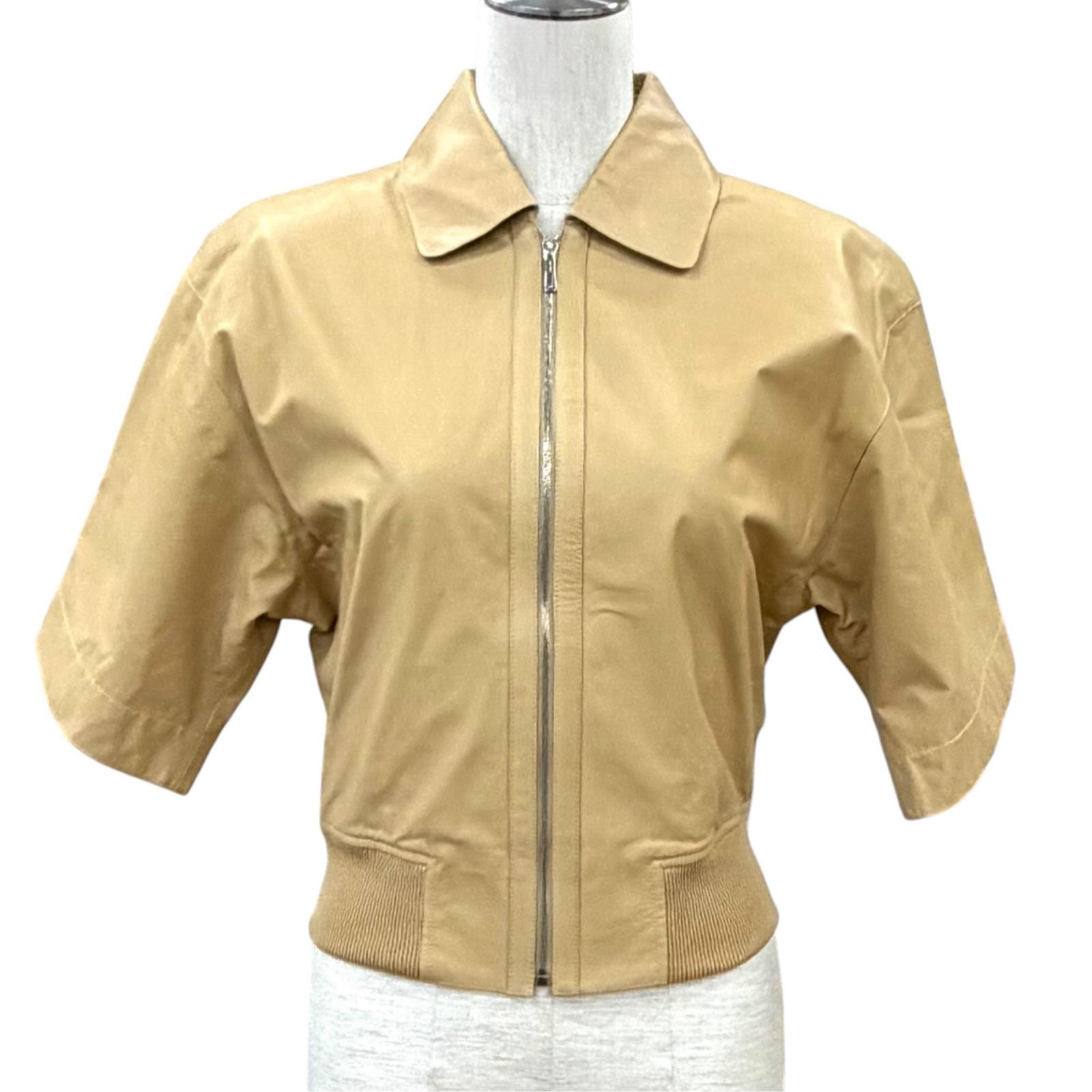 極美品 エルメス ロゴZIP 半袖 レザー ジャケット 36 5E1617DA