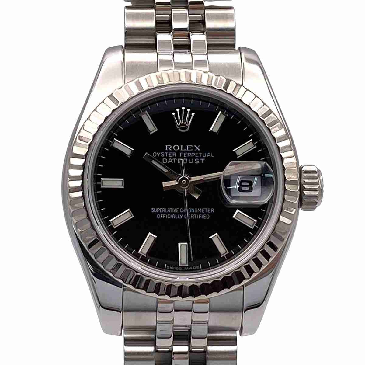 ROLEX ロレックス デイトジャスト Black Bar 18K/SS 26mm 腕時計 179174 ステンレススチール K18ホワイトゴールド シルバー ブラック メンズ【中古】