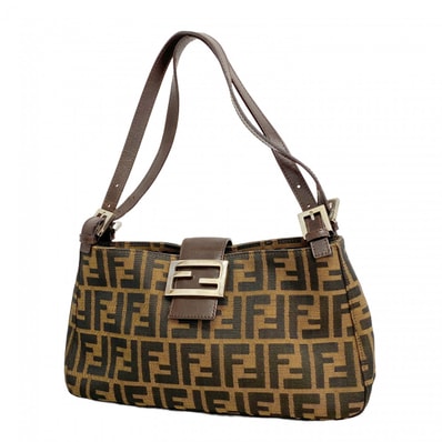 【6dc2726】フェンディ ショルダーバッグ ズッカ ナイロンキャンバス ブラウン シルバー金具【中古】レディース