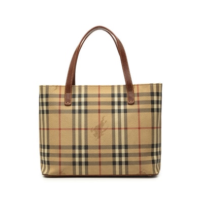 バーバリー ノバチェック シャドーホース ハンドバッグ ベージュ ブラウン PVC レザー レディース BURBERRY 中古