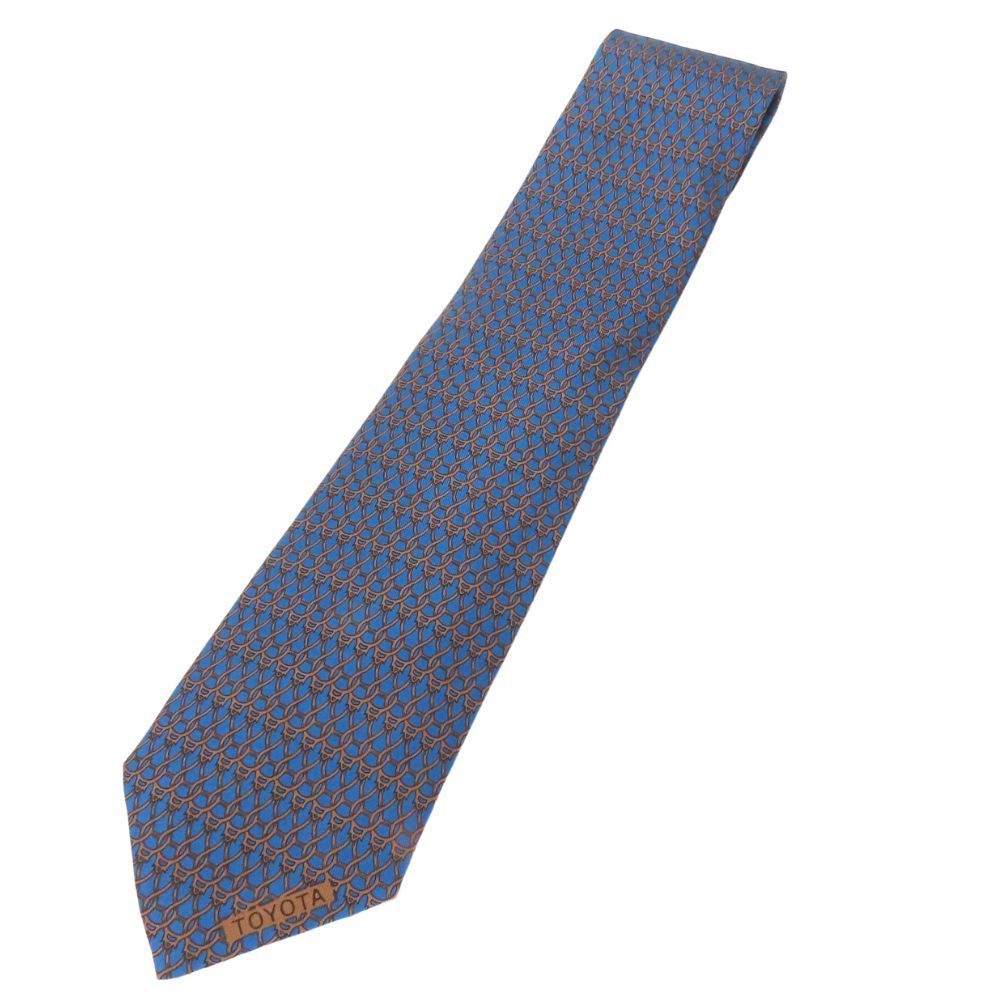 【中古】 エルメス ネクタイ トヨタ限定品 シルク ブルー系 ブラウン スーツ ビジネス アパレル メンズ 男性 HERMES