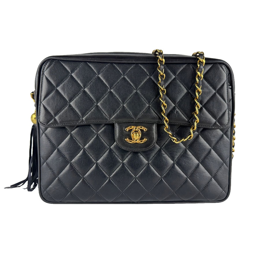 シャネル CHANEL ショルダーバッグ レザー/メタル ブラック/ゴールド レディース【中古】 z10394