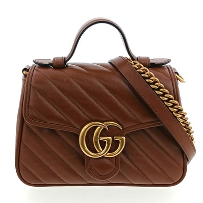 GUCCI グッチ GGマーモント ミニトップ ハンドルバッグ ハンドバッグ 583571 レザー ブラウン ゴールド金具 レディース【中古】