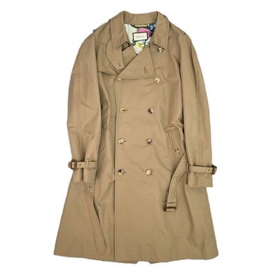 【値下げ】GUCCI グッチ 裏地 フラワープリント ロング丈 スプリングコート トレンチコート 572881 46 コットン メンズ【中古】