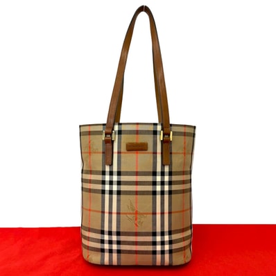 BURBERRY バーバリー ノバチェック シャドーホース キャンバス レザー トートバッグ ベージュ
44995