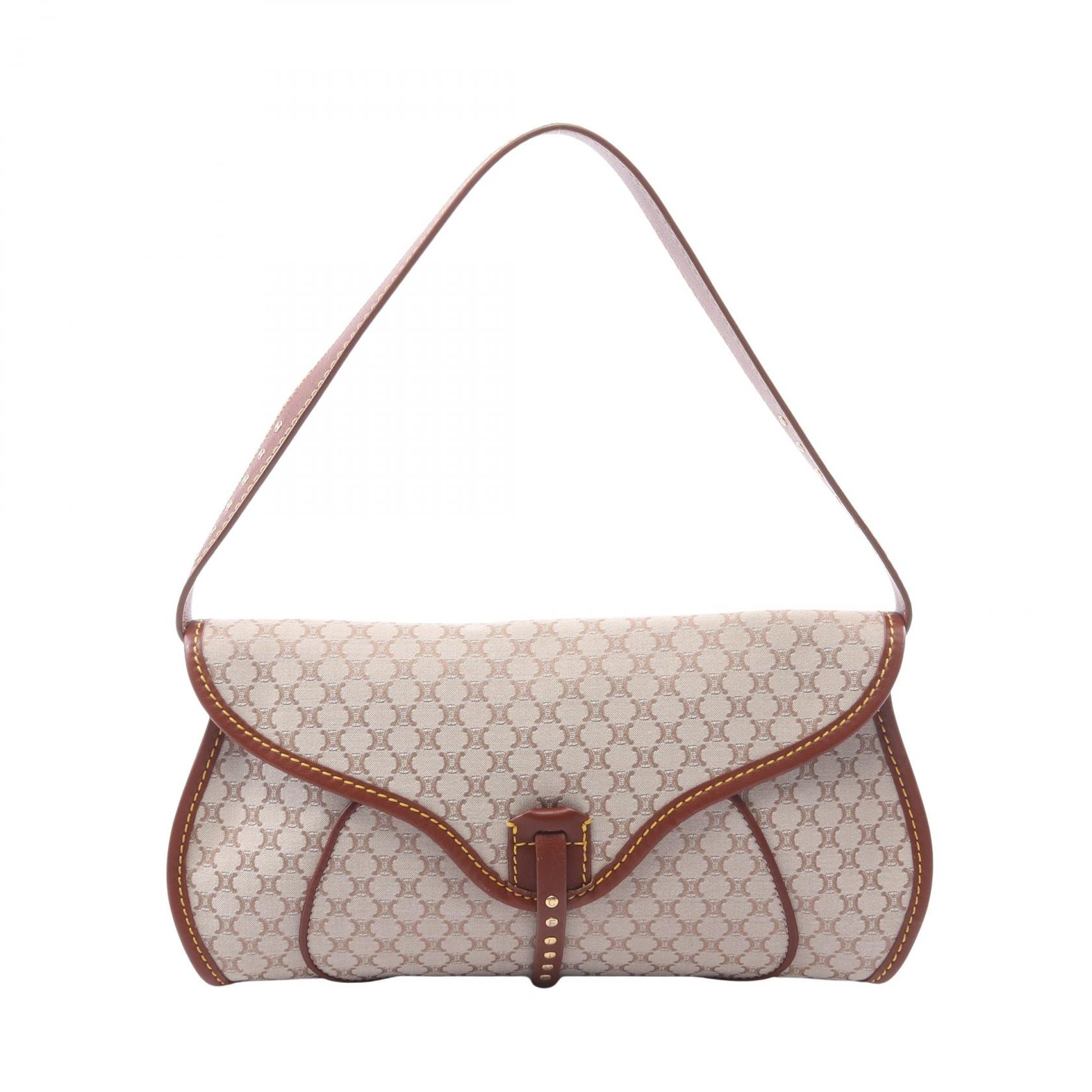 セリーヌ CELINE マカダム ショルダーバッグ バッグ キャンバス レザー レディース ベージュ系 / ブラウン系 【中古】