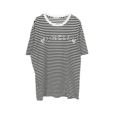モンクレール MONCLER ロゴ ボーダー カットソー 衣料品 トップス コットン メンズ ホワイト系 / ブラック系 8C7E010 【中古】