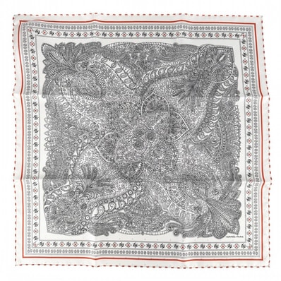 HERMES エルメス スカーフ カレ55 マハラニの庭 バンダナ ファッションアイテム LE JARDIN DE LA MAHAR シルク ホワイト 白 ブラック 黒 レディース 美品【中古品】